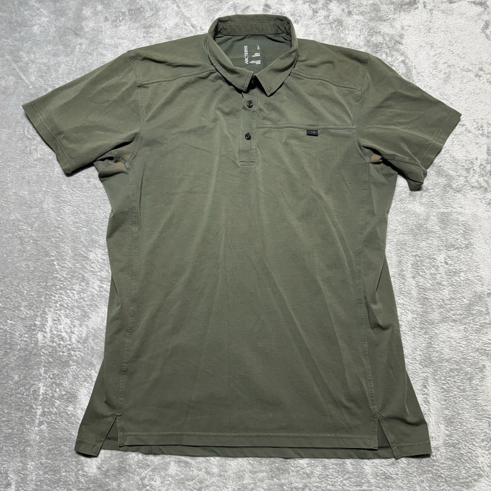 Arc'teryx Captive Polo Shirt Mens Large L Green Short Sleeve Hiking Flawed